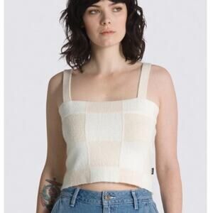 NWT Vans Sweater Tank Top Size Small Sydney Beige Cream Checkered Cropped